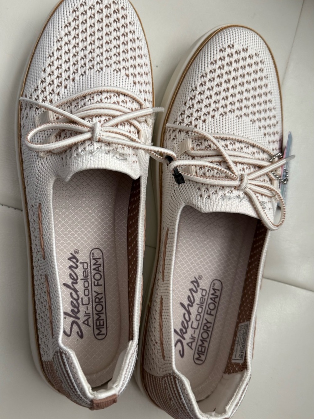 Skechers Women's Light Beige Knit Slip-On Loafers